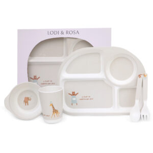 5pcs Mealtime Gift Set - Bowl, Cup, 4-Divider Plate, Fork, & Spoon